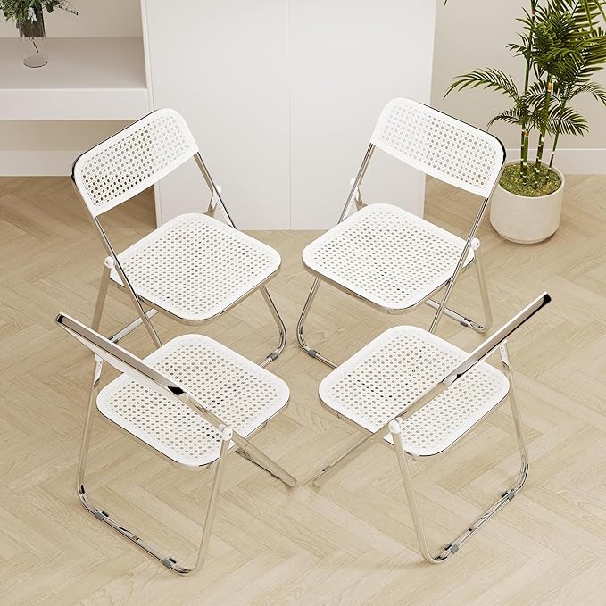 4 Pack Plastic Folding Chair Foldable Portable Plastic Chair,Outdoor Indoor Portable Party Chairs,Stackable Commercial Seats with Steel,300-Pound Capacity,White