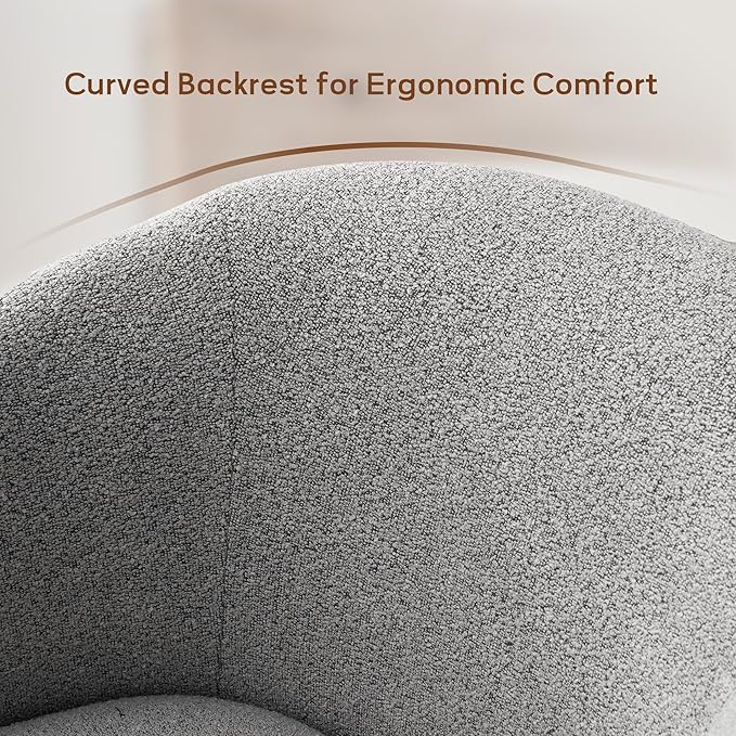 Boucle Swivel Accent Chairs Set of 2, No Assembly Upholstered Armchair with Rubberwood Base, 360° Rotating Living Room Chairs Set of 2 for Bedroom, Apartment & Reading Nook (2, Light Grey)