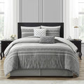Grand Avenue Cotton California King Size Comforter Set, 6 Piece, Grey Geometric Jacquard Bedding Set, Bedskirt, Pillows & Shams, Home Decor