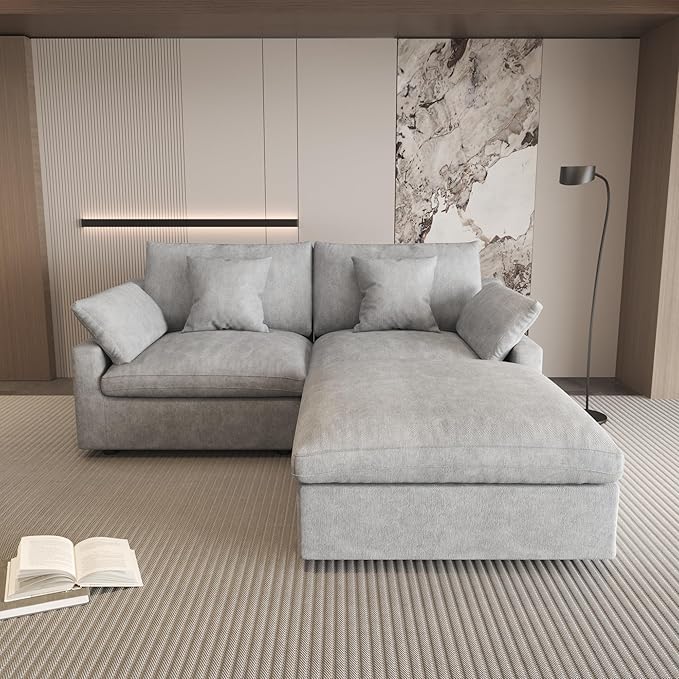 WJShome 83" Cloud Couch Sectional for Living Room, Down Filled Modular Sectional Sofa,L Shaped Sofas with Ottoman,Convertible Couch, Sofa Covers Washable&Replaceable,Gray