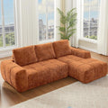 KEIKI Sectional Chenille Floor Sofa, Convertible L-Shaped Boneless Cloud Sleeper Couch with Chaise Lounge, Space Saving Modular Futon Couches Bed for Living Room Bedroom, No Assembly Required, Orange