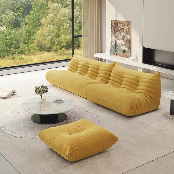 Fireside Chair Corner Bean Bag Chair for Adults, Modern Corduroy Fabric Caterpillar Sofa Couch, Lazy Floor Sofa Armless Foam Couch Lounger Tatami Recliner for Living Room Bedroom Dorm Office