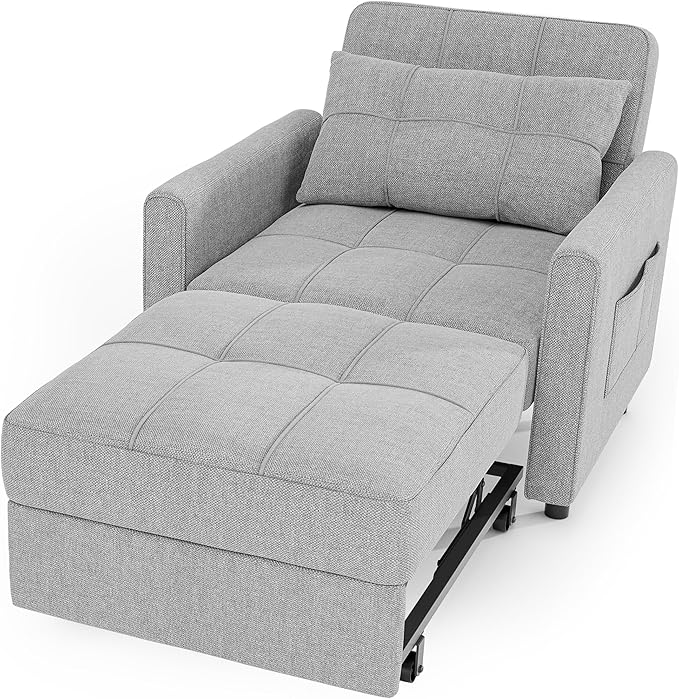Gizoon Sofa Bed Chair 3 in 1 Convertible, Pullout Single Sleeper Chair Bed with Adjustable Backrest, Spacious Multifunctional Sofa Couches for Living Room, Bedroom, Apartment