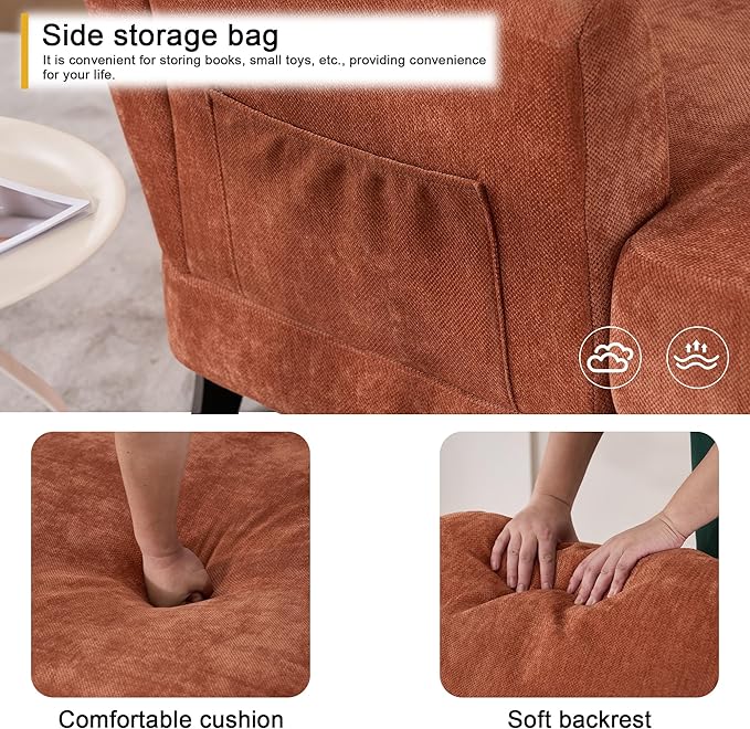 Chaise Lounge Chair Indoor, 59.8"Oversized Couch Reading Chairs, Chenille Comfortable Deep Sleeping Single Sofa, Upholstered Modern Couch Sofa Bed for Living Room, Bedroom & Apartment (Orange)