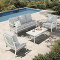 HERA'S HOUSE 4-Piece Patio Furniture Set with Metal & Rattan Design, Includes 2 Fixed Chairs, 3-Seat Sofa & Marble Coffee Table, All-Weather Outdoor Conversation Set for Garden Backyard, Grey