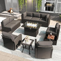 LayinSun 11 Pieces Patio Furniture Set with Fire Pit Table, Black Rattan Modular Sectional Outdoor Conversation Sofa Set, Swivel Rocking Chairs Set