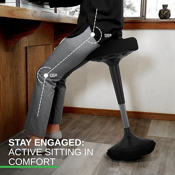Uncaged Ergonomics Wobble Stool – Height Adjustable (23–33") Ergonomic Standing Desk Chair, Flexible Seating for Office, Classroom, and Active Sitting - Black