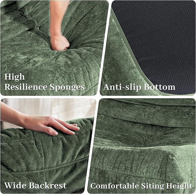HABUTWAY Bean Bag Chair, Giant Bean Bag Chairs for Adults, Loveseat Fireside Chair, 2 Seater Lazy Bean Bag Sofa Memory Foam Couch for Living Room, Bedroom, Office (Green)
