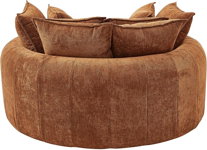LUMISOL Boneless Couch with 8 Throw Pillows, Full-Compressed, 59.8" Upholstered Single Cloud Sofa Chair, Round Chaise Sofa for Living Room Apartment Office Small Space, Orange