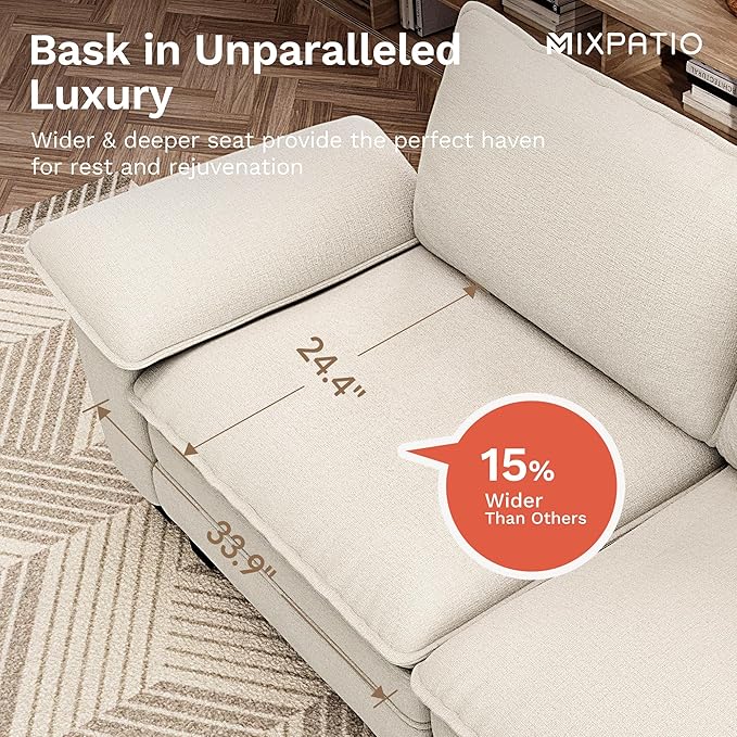 MIXPATIO L-Shaped Cloud Modular Sofa Set, 4-Piece Double Loveseat Sectional w/Deep Seat & Removable Arms, Plush Chenille for Living Room - Beige