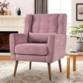 QKFF Modern Accent Chair, Upholstered Armchair with Pillow, Fabric Single Sofa Chair with Lounge Seat Solid Wood Legs Accent Chair for Living Room Bedroom Small Spaces (Purple)