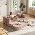 79 Inch 5-in-1 Convertible Sofa Bed, Corduroy Boneless Floor Couch with Fixed Frame & Pillow, Modular Folding Mattress Lounger for Small Space, Living Room, Bedroom - Easy Assembly(Pink)