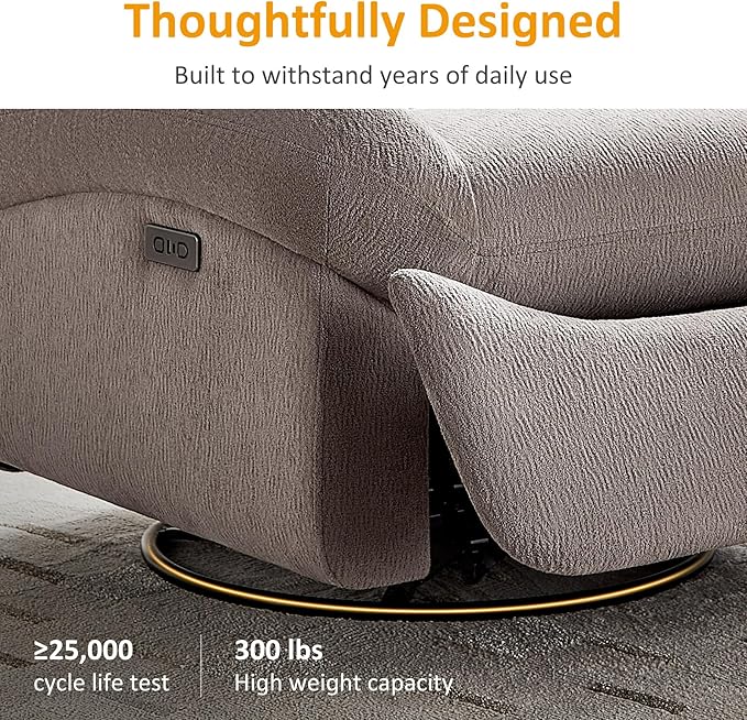 VANOMi Power Recliner Chair with Charging, 270° Swivel Glider Rocker Nursery Chair for Living Room, Bedroom, Nursing Room Office, Adjustable Comfort Rocking Chair, Taupe, Sets of 2