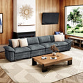 MIXPATIO 157.5" Cloud Modular Sectional Sofa, 4-Seater w/Deep Seat & Removable Arms, Plush Chenille for Living Room - Cyan