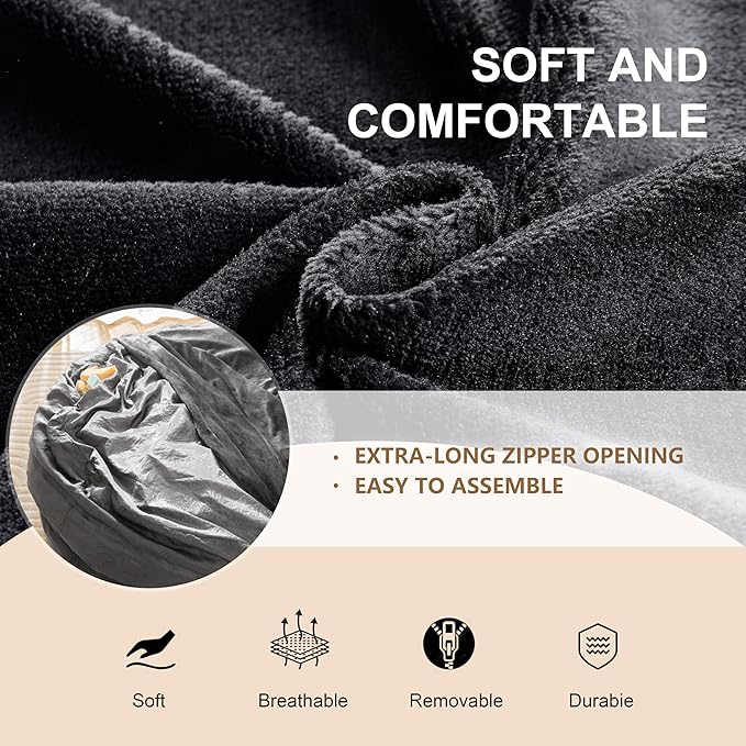 Bean Bag Chair for Adults, Floor Bean Bags Offers Ample Space for Adults,Memory Foam Giant Bean Bags,Lounger Versatile Design Suits Any Room,Movie Nights,Reading(Gray,5FT)