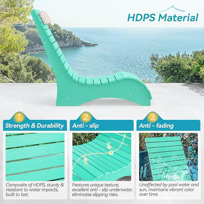 Homenjoy HDPS Pool Lounge Chairs, Use in Pools Lounge Chairs up to 10-Inches of Water, Chaise Chairs with Headrest, Lounge Chair Outdoor, Fade-Resistant Pool Lounger for Deck