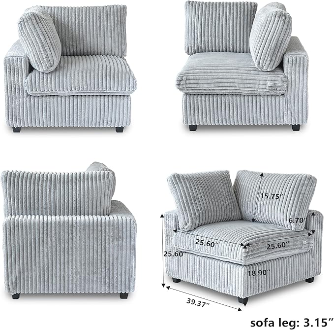 Cloud Modular Sectional Couch,157" Oversized 7 Seater Sofa,V Shaped Sofa Couch with Storage Ottoman,Plush Sofas with Chaise for Living Room,Covers Washable&Replaceable (Grey)