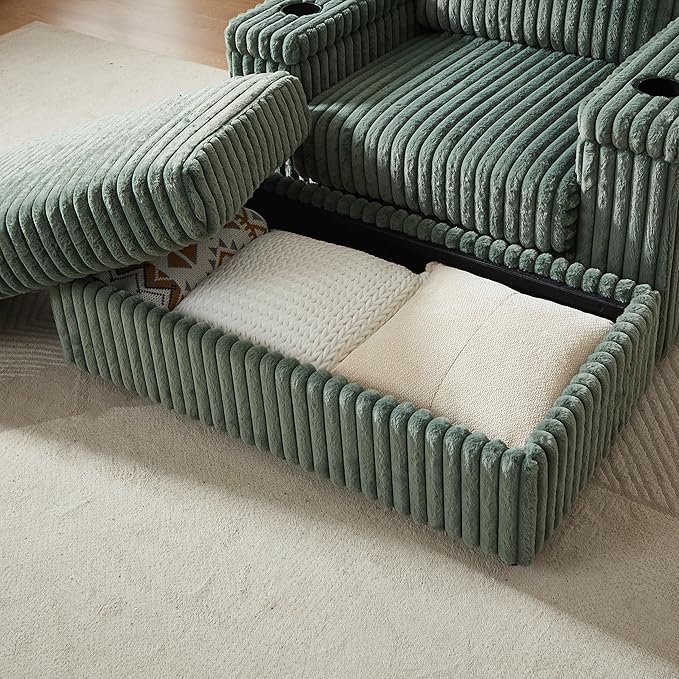 Eafurn 42.5" Oversized Accent Chair with Storage Ottoman Convertible Chaise Lounge, Corduroy Cloud Sofa Chair w/Cupholders, Modern Extra Wide Armchair