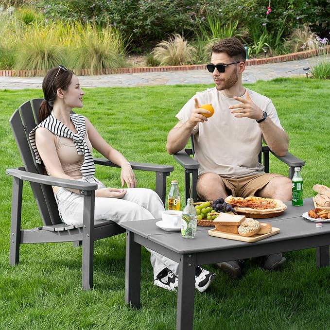 nevilywood Compact Stackable Adirondack Chairs Set of 4, 26.3" Wide HDPE Outdoor Patio Chairs - Durable, Space-Saving Design for Porch, Lawn or Garden, Grey