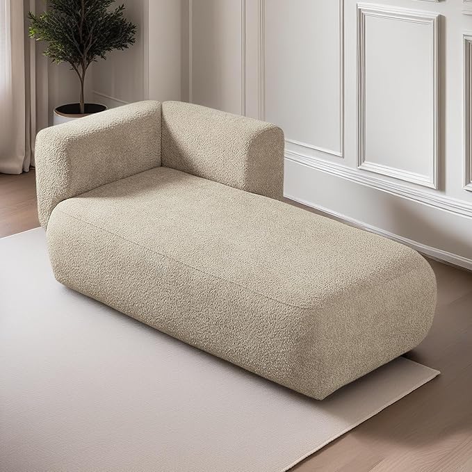 ZEKOKO Boucle Chaise Lounge Chair Indoor Comfy Fluffy Lounge Sofa Upholstered Chaise Lounge Modern Lounge Chair Indoor for Living Room Bedroom Office(Right Hand, Camel)