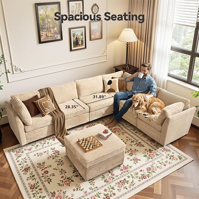 CAODOC Large 7 Seat Modular Sectional Sofa with Ottoman Seat Corduroy Sleeper Sectional Sofa Bed Oversized Convertible Modular Couch for Living Room