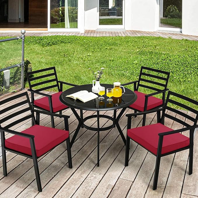 4 Pack Outdoor Chair Cushions 19 x 19 Inch Waterproof Patio Chair Cushions with Tie 5 Year Color Fastness Thick Outdoor Seat Cushion for Garden Lawn Patio Furniture Burgundy