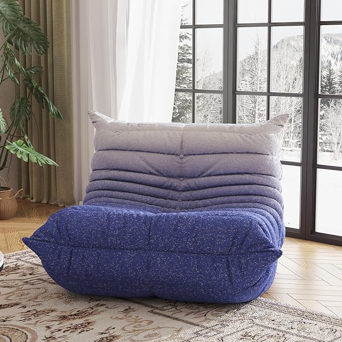 Bean Bag Chair, Fireside Chair, Large Bean Bag Chair for Adults, Bean Bag Chairs for Teens with High-Resilience Foam, Non-Slip Base Floor Lounge Sofa,Living Room (Gradient White-Blue, Single)