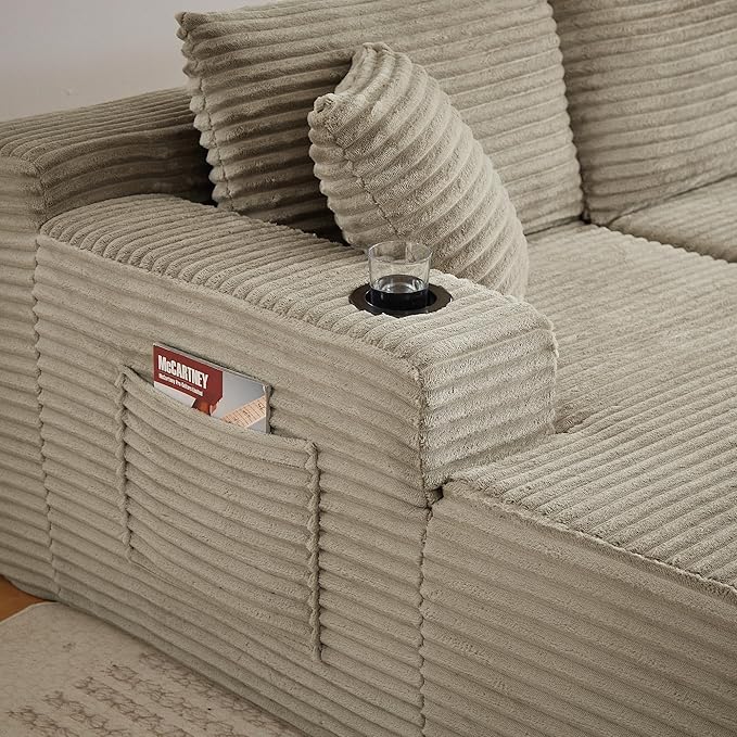 96" Sectional Couches for Living Room Cloud Couch Sofa with L-Shape Upholstered Boneless Couchs Modern Modular Sectional Couch with Chaise (Camel, 133" W+U Facing Chaise)