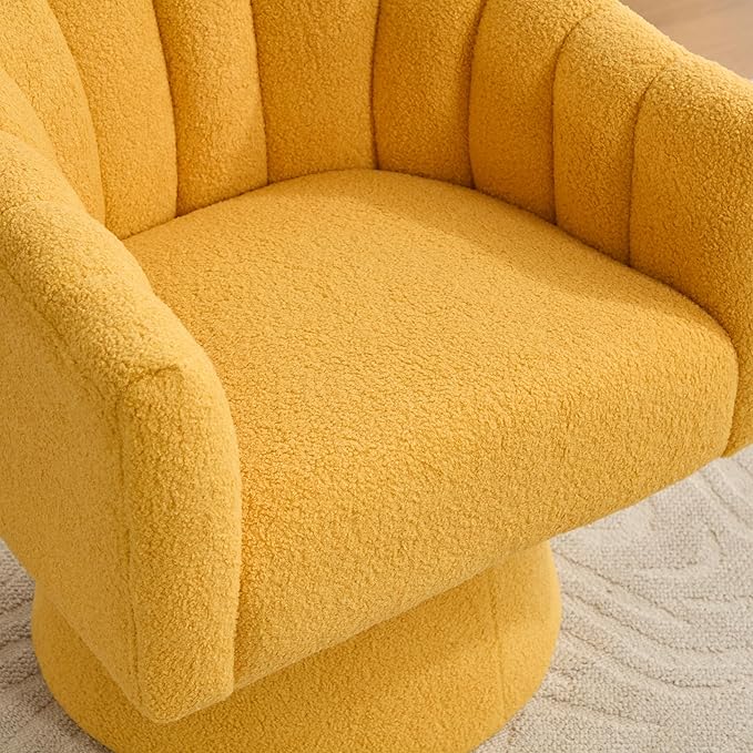 Swivel Accent Chair Set of 2, Upholstered Teddy 360° Swivel Barrel Chair for Living Room Overstuffed Bouncle Reading Chair Round Armchair for Bedroom,Vanity,Office-Mustard