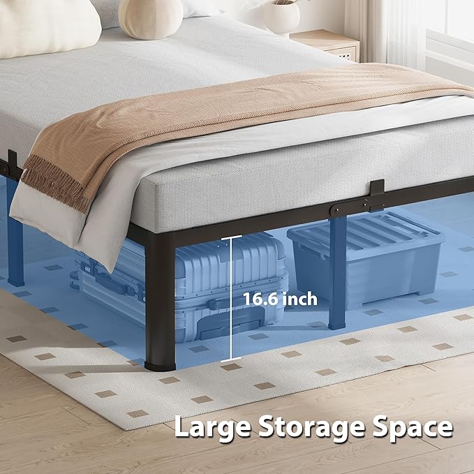 VIPSHOW 18 Inch Full Size Bed Frame, 3500Lbs Heavy Duty Metal Platform with Round Corner Legs Mattress Slide Stopper, Steel Slat Support No Box Spring Needed, Noise Free, Non-Slip, Easy Assembly