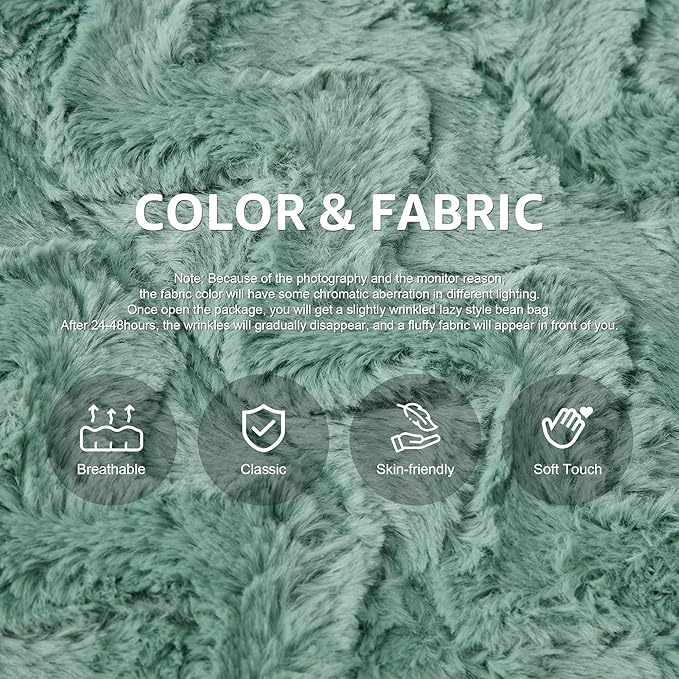 Bean Bag Chairs for Adults Giant Bean Bag Chair Memory Foam BeanBag Chair Bean Bag Sofa with Filler Faux Fur Fireside Beanbags Lazy Sofa for Living Room Bedroom Office (Green Chevron, Single)