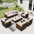 Sophia & William Patio Furniture Set with Swivel Chairs, 9 Piece Outdoor Sectional Furniture Wicker Modular Sofa Couch, Conversation Set for Deck Backyard Lawn, Beige