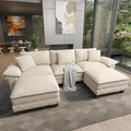 HERA'S HOUSE 124" Modular Sectional Sofa, Oversized U Shaped Couches for Living Room, Comfy Cloud Couch with Ottoman, 5-Seater Deep Seat Sofa with Throw Pillow, Chenille Beige