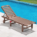 SERWALL Patio Chaise Lounge, HDPE Outdoor Lounge Chair with Cup Holder, 5 Positions Adjustable Poly Lounger with Rolling Wheels for Poolside, Deck, Sunbathing, Brown