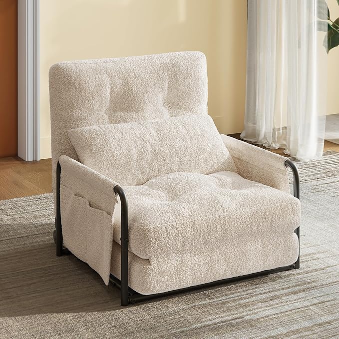 WLIVE Futon Sofa Bed Couch with Adjustable Backrest, Bean Bag Chairs for Adults, Floor Couch with Armrest, Pillow, Low Profile Floor Seating for Living Room, Reading, Bedroom, Single, Beige