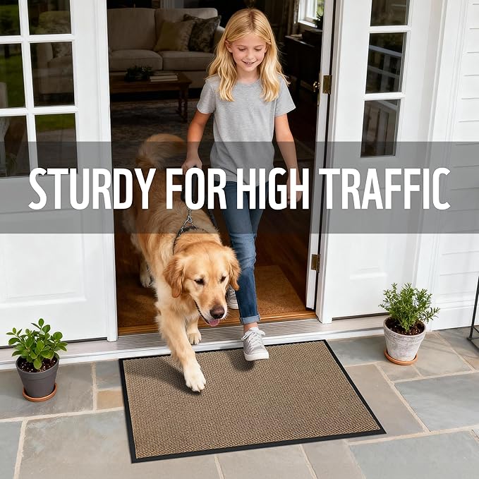 Yimobra Doormat Outdoor Indoor Entrance 47 x 32, All-Season All-Weather Front Door Mat, 100% Waterproof Welcome Matt for Floor Garage Outside Entry, Stain and Fade Resistant,Khaki