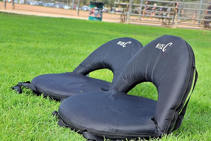 Nice C Stadium Seats, Floor Chairs, Bleacher Chairs, 10-Posisition Reclining Waterproof Cushion, Ultralight, Foldable, Extra Thick Padding, with Shoulder Strap & Net Pocket (Set of 2 Black)