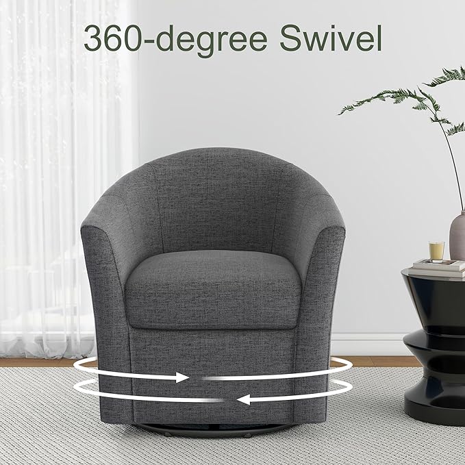 DREAMSIDEA Swivel Accent Chair Armchair, Modern Round Single Sofa Seating Comfy Reading Barrel Chairs for Living Room Bedroom (Grey, Set of 1)