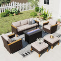 Sophia & William Patio Furniture Set with Fire Pit Table & Swivel Chairs, 8 Piece Outdoor Sectional Furniture Wicker Modular Sofa Couch, Conversation Set for Deck Backyard Lawn, Beige