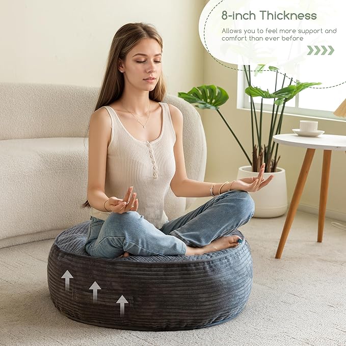 8" Washable Floor Pillow Cushion for Adults, Meditation Cushion Pillow, Large Round Floor Sitting, Removable Tufted Corduroy Cover, for Tatami Living Room or Yoga, 22x22 Inch, 2Pack, Machine Washable