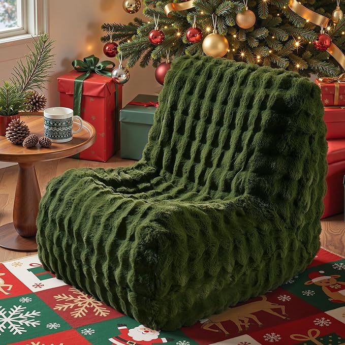 Bean Bag Chair for Adults, Giant Beanbag Lounger with Plush Faux Fur, Comfy Memory Foam Chair Floor Lazy Chair for Living Room Bedroom Dorm Apartment Reading Nook，Green