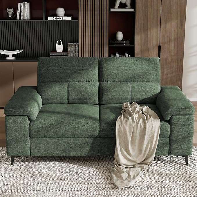 Upvilla 71.25" Modern Sofa Couch for Living Room, Deep Seat Sofas with 8”Cushion, Comfy 2-Seater Chenille Loveseat with Convertible Armrest, Removable Sofa Cover, High Leg(Green)