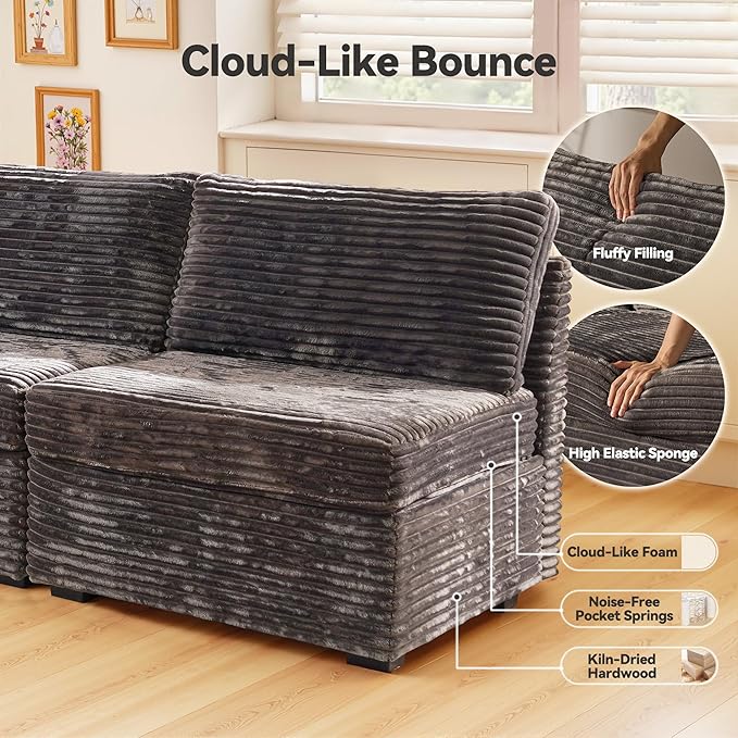 CAODOC Large 7 Seat Modular Sectional Sofa with Ottoman Seat Corduroy Sleeper Sectional Sofa Bed Oversized Convertible Modular Couch for Living Room