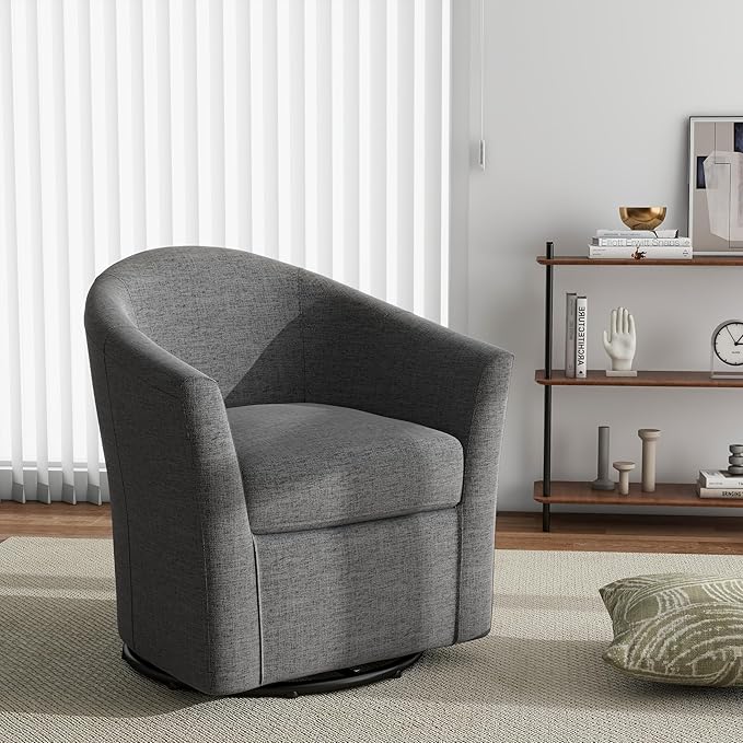 DREAMSIDEA Swivel Accent Chair Armchair, Modern Round Single Sofa Seating Comfy Reading Barrel Chairs for Living Room Bedroom (Grey, Set of 1)