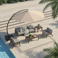 Patio Kingdom 7 Piece Patio Conversation Sets, Outdoor Couch with Washable Thick Gray Cushions, HDPE Patio Furniture Set with 12FT Umbrella, Outdoor Sectional Furniture for Backyard (Brown Frame)