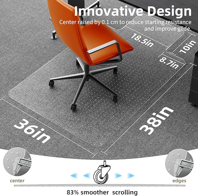 Office Chair Mat for Carpet, 36"x48" Clear Floor Mats with Lip, Computer Desk Floor Mat - PVC Plastic Rug Carpet Protector Mats for Gaming Chair Under Desk Pad for Rolling Chair, Easy Glide