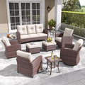 LayinSun 9 Pieces Patio Furniture Set with Swivel Chairs, Rattan Wicker Rocking Glide Chairs with Coffee Table Conversation Set