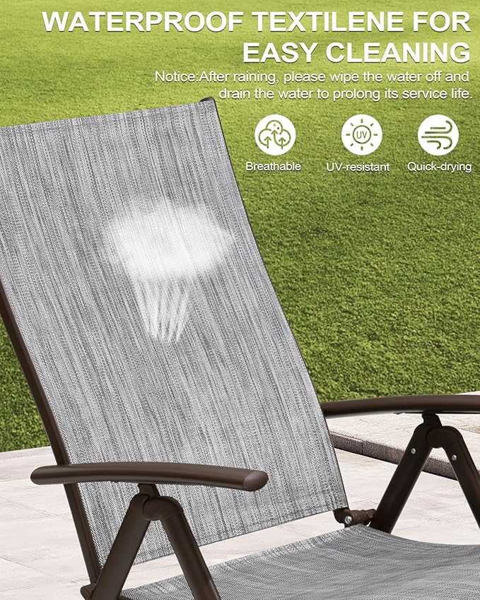 Crestlive Products Folding Patio Chaise Lounge Chair Outdoor, Aluminum Adjustable Outdoor Pool Recliner Chair, Assemble-Free, 8 Positions