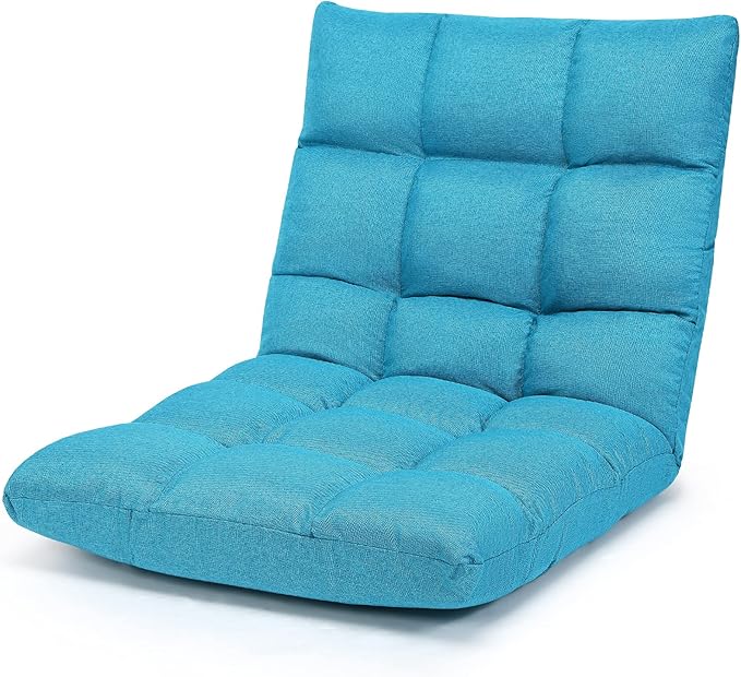 Giantex Floor Sofa Chair Video Gaming Chair with 14 Adjustable Position, Padded Back Support Floor Cushioned Seat, Folding Lazy Chair for Meditation, Reading, Watching, Living Room Recliner(Turquoise)