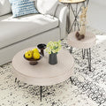 COZAYH 2-Piece Modern Farmhouse Living Room Coffee Table Set, Round Table Natural Finish with Handcrafted Wood Ring Motif, White